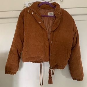 brown corduroy puffer jacket